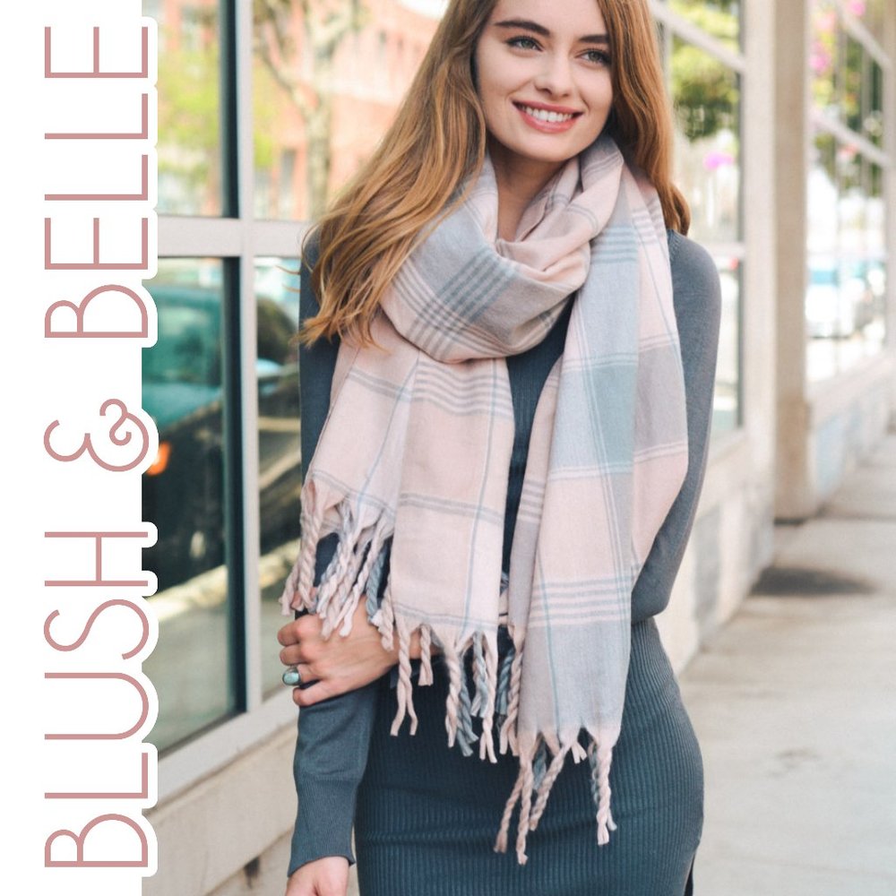 Oversized Flannel Tassel Scarf PINK